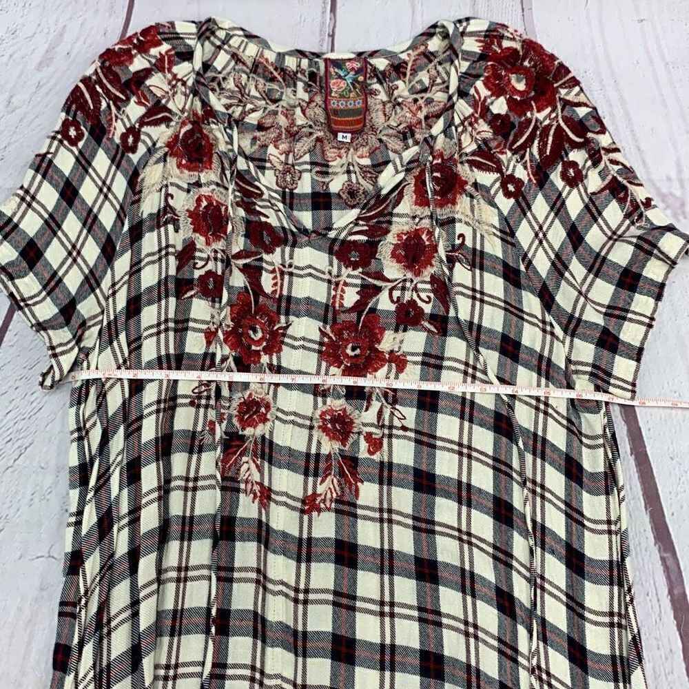 Johnny Was Workshop Women’s Medium Plaid Floral Midi Tunic Dress Boho Soho - Picture 7 of 8